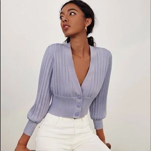 Lavender lantern sleeve cardigan